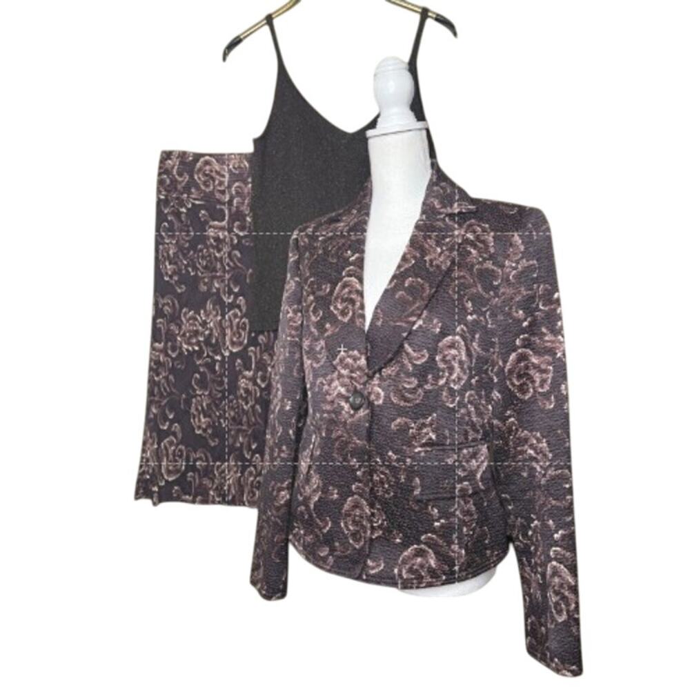 Ellen Tracy Linda Allard 3 Pc Skirt Suit Size Medium Plum Brown Quilted Jacket